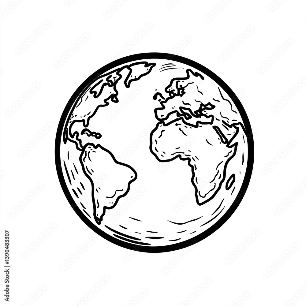 Hand-drawn world map, simple globe, educational illustration, teaching geography Hand-drawn world map, simple globe, educational illustration, teaching geography