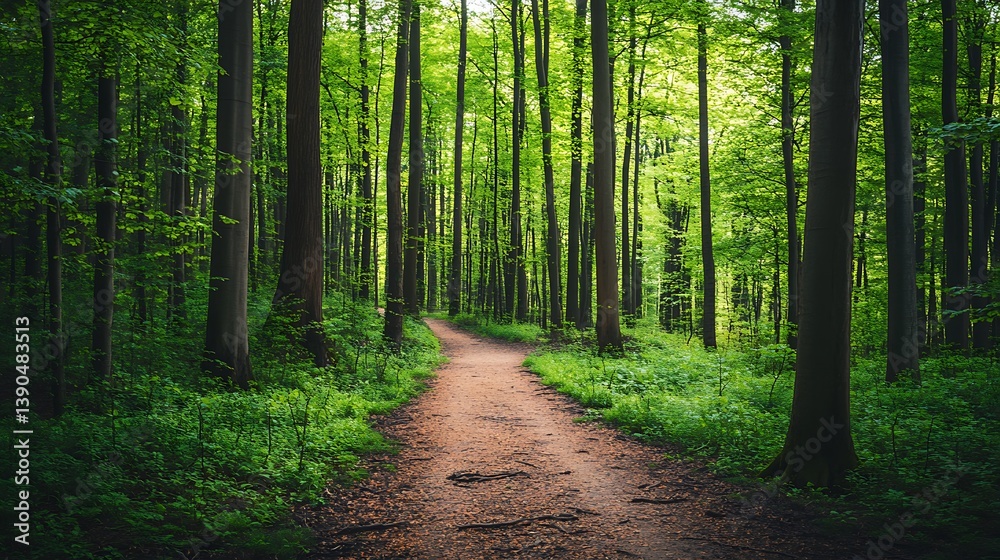 Serene path through lush green forest. Serene path through lush green forest.