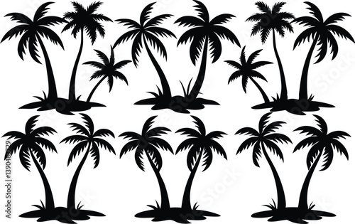 palm trees silhouette set,palm trees bundle