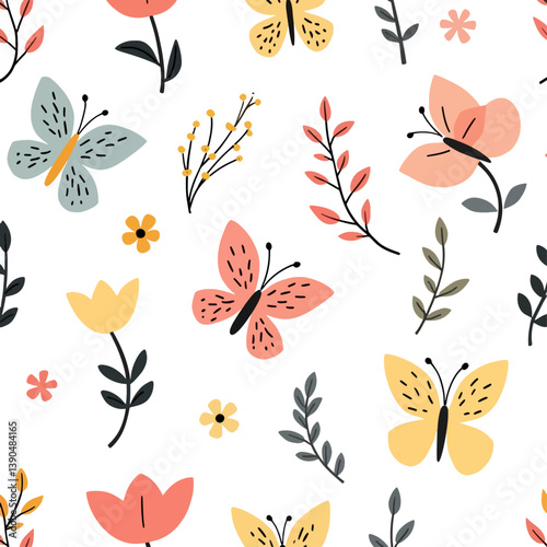 Seamless floral seamless floral pattern, Seamless pattern with Flowers and butterflies