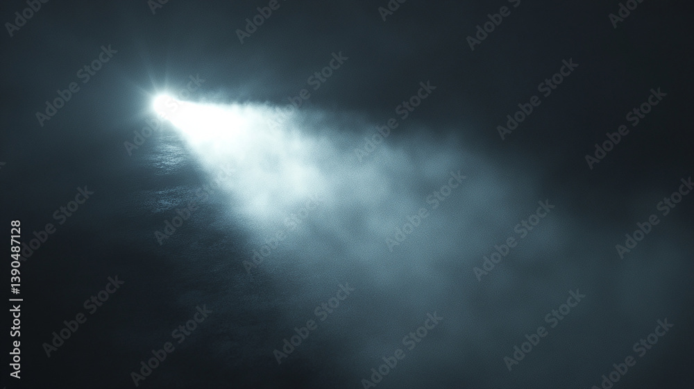 Car headlights cutting through the night fog, soft focus Car headlights cutting through the night fog, soft focus