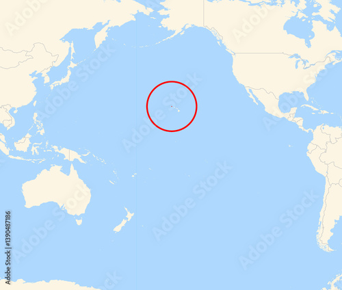 Location Map of the island Kauai (United States of America). The island is highlighted with a red circle. No labels at all.