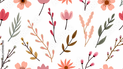 Flowers color seamless Pattern in Scandinavian 