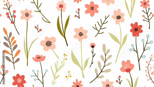 Flowers color seamless Pattern in Scandinavian 