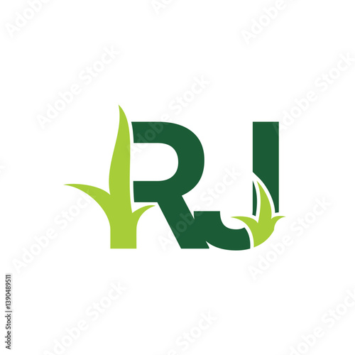 Initials Letters RJ with Grass Logo Vector 001