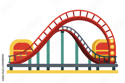 The roller coaster features bold colors and impressive loops, inviting visitors at an amusement park to enjoy the thrilling ride under clear skies.