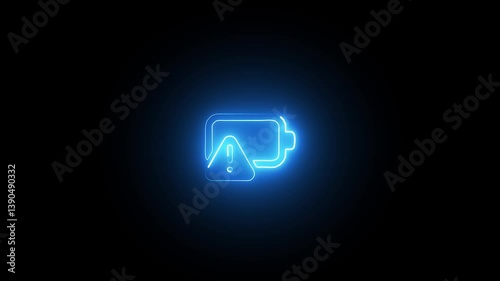 A battery charging error icon made of glowing neon.