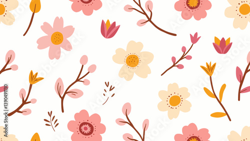 Flowers color seamless Pattern in Scandinavian 