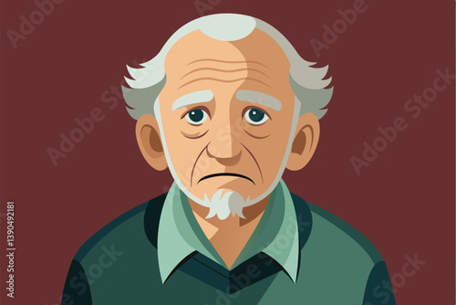 An elderly man with gray hair and thoughtful blue eyes looks contemplatively, embodying wisdom and a complex story beneath the surface in a muted background.