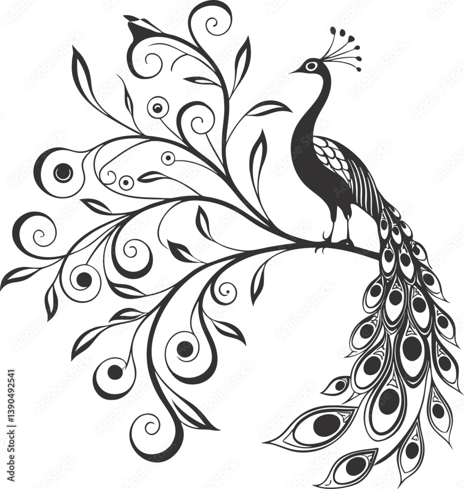 Obraz premium Ornamental Peacock Illustration Featuring Intricate Patterns