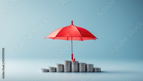 Wallpaper Mural Small umbrella and coins against a light blue backdrop Torontodigital.ca