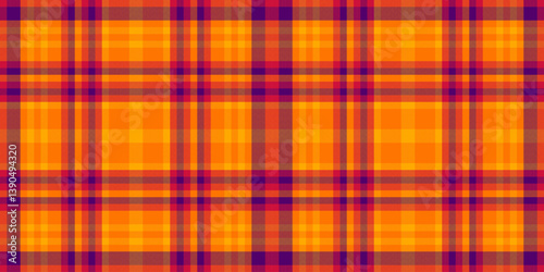 Vibrant autumnal plaid pattern in warm orange and deep purple hues.  Perfect for textile design, fallthemed projects, website backgrounds, or any design needing a rustic yet modern feel.