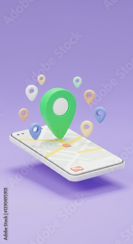 Wallpaper Mural Colorful navigation concept with location pins and smartphone map design Torontodigital.ca