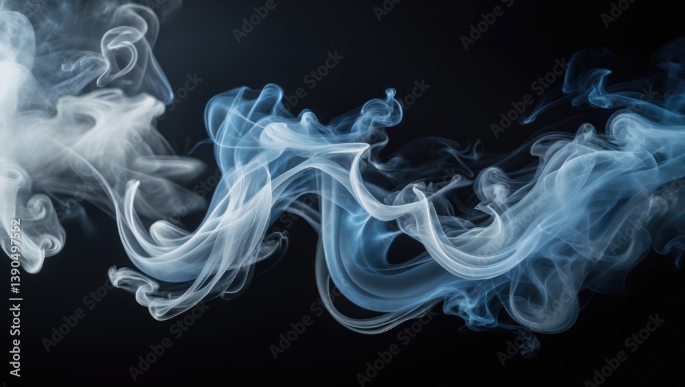 Fototapeta premium Smoke Waves Isolated on a Black Background. Captivating Visual Effect, Design Compositions, Showcases Fluid Dynamics of Smoke, Artistic Artwork and Visual Projects.