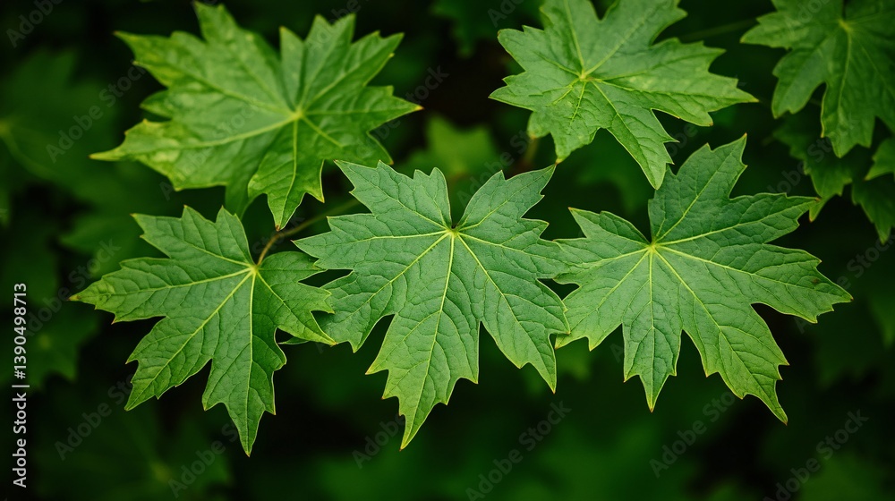 Fresh green maple leaves close up in natural light Fresh green maple leaves close up in natural light