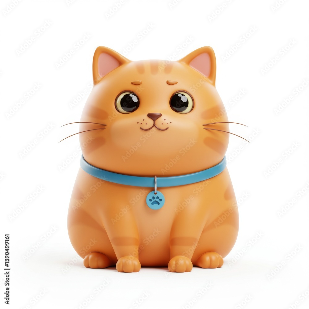 Fototapeta premium Cute cartoon cat with blue collar and paw tag - fun design for kids