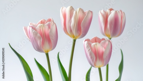 Studio Shot of Pink Tulip Flowers Isolated on White Background. Large Depth of Field (DOF). Macro.