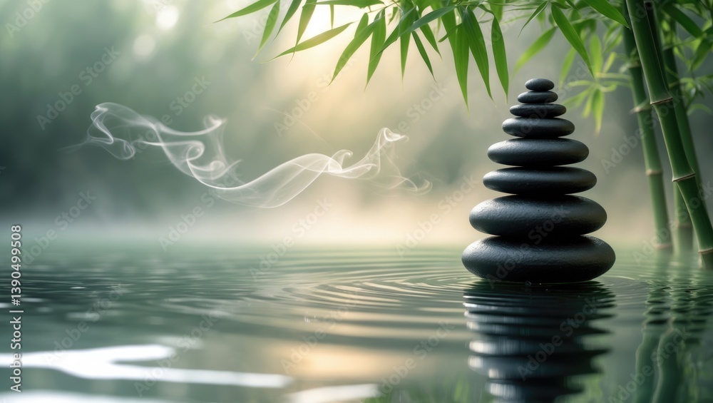 Obraz premium Spa still life featuring zen stones and bamboo.