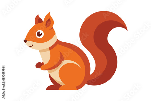 A cheerful cartoon squirrel is depicted standing upright with a bushy tail, featuring bright orange and cream colors, perfect for children's storybooks or illustrations.