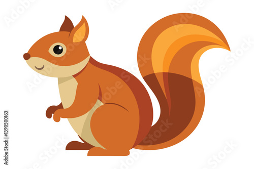 A cheerful cartoon squirrel stands playfully with its bushy tail, surrounded by a colorful forest, capturing the essence of a lively outdoor moment.