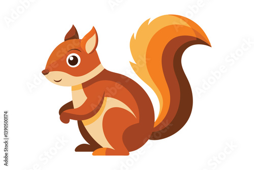 The cartoon squirrel sits upright, displaying its bushy, vibrant tail and a charming expression. The character features warm tones, bringing a sense of playfulness and joy.