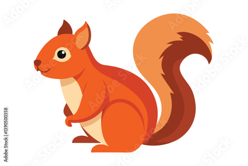 This adorable orange squirrel stands upright with its curly bushy tail, displaying its lively character and bright colors, perfect for nature lovers and animal enthusiasts.