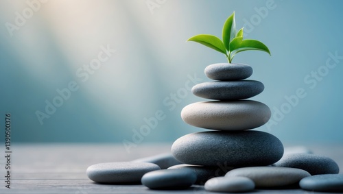 Spa still life featuring a tower of stones