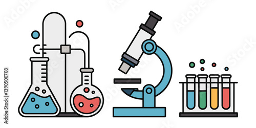 Flat Illustration. An illustration set of experimental tools used in science classes and research. Vector Illustration Design, chemical laboratory experiment set vector illustration isolated on white 