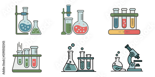 Flat Illustration. An illustration set of experimental tools used in science classes and research. Vector Illustration Design, chemical laboratory experiment set vector illustration isolated on white 