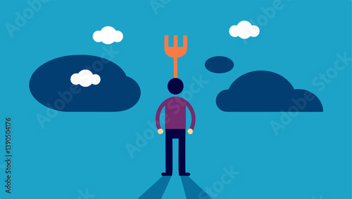 Fork in the Road An individual stands at a fork in a road with thought bubbles showing numerous possible outcomes highlighting the difficulty in decisionmaking caused by