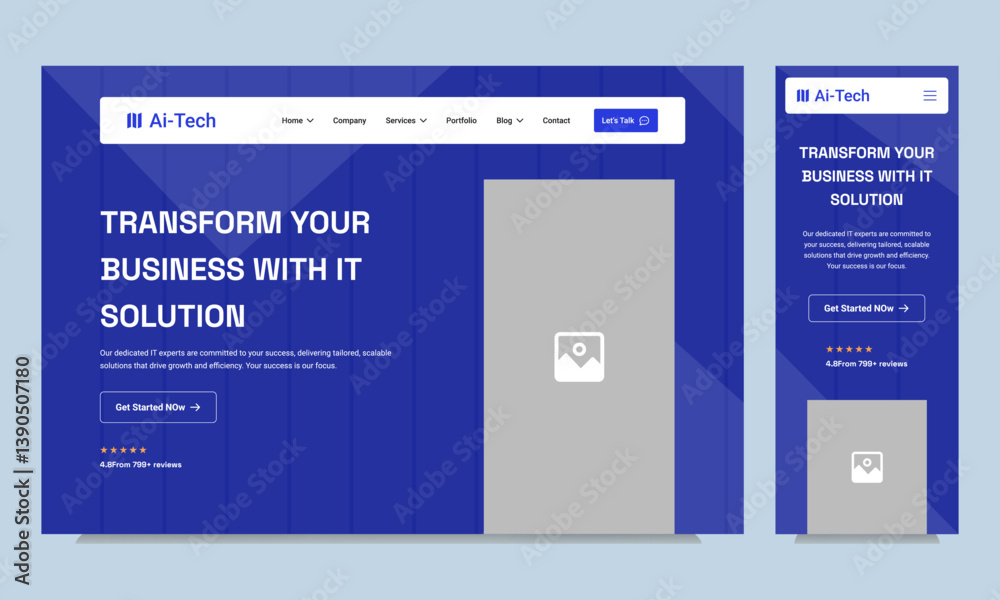 Naklejka premium Trendy technology landing page design or future tech website hero section banner template, fully editable vector eps 10 file format