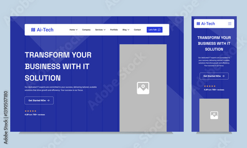 Trendy technology landing page design or future tech website hero section banner template, fully editable vector eps 10 file format