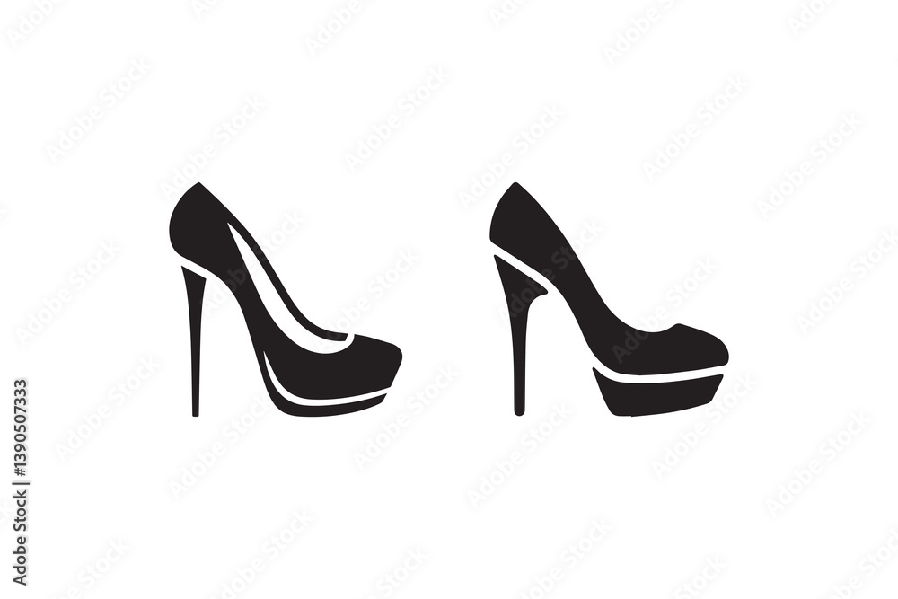 Symbol of simple high heel silhouette in a simple, minimalist vector on a white background
