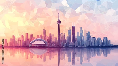 Toronto skyline at sunset, geometric style.