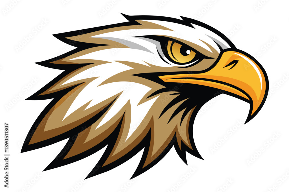 Fototapeta premium The artwork prominently features an eagle's head with a sharp gaze, vivid feathers, and a bold beak, highlighting the bird's majestic and powerful presence.