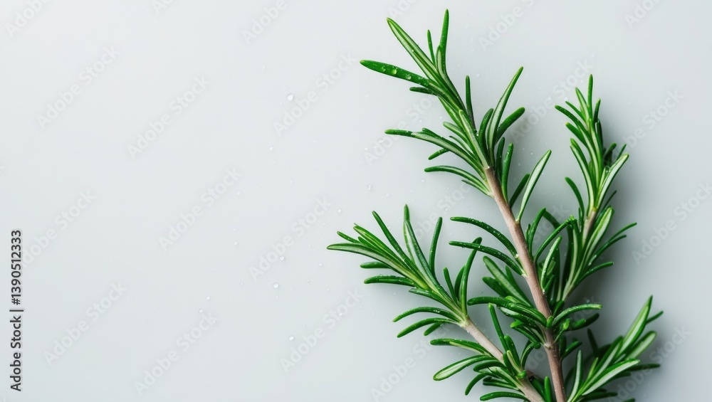 Fototapeta premium Twig of rosemary set against a white backdrop