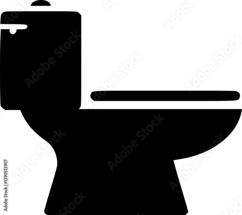 Toilet icon, minimalist design, black silhouette, white background, bathroom symbol, simple graphic, vector illustration, sanitary fixture, plumbing icon, restroom sign,  
