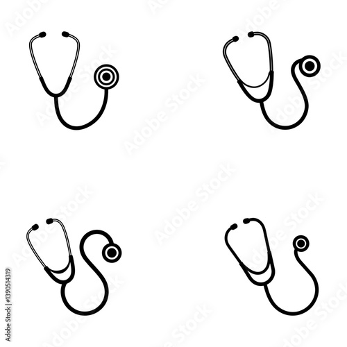 Stethoscope set vector and Silhouette of simple medical stethoscope art vector