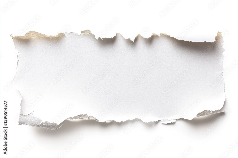 A piece of white paper with torn edges on a white background in a studio shot with soft lighting A piece of white paper with torn edges on a white background in a studio shot with soft lighting