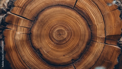 Stump of a tree that has been cut down - section of the trunk showing annual rings. Wood slice. Species of tree.