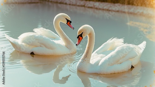 Fototapeta Naklejka Na Ścianę i Meble -  Two soft white swans on a white background.