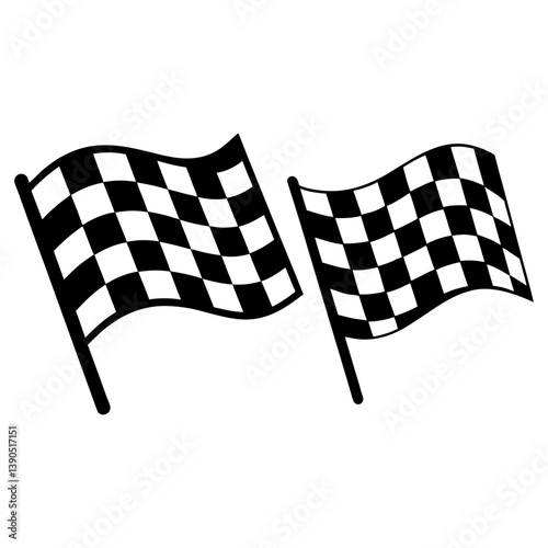Checkered racing flag set vector and Silhouette of simple checkered flag art vector