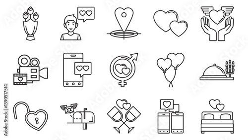 Set of love vector icons with a white background