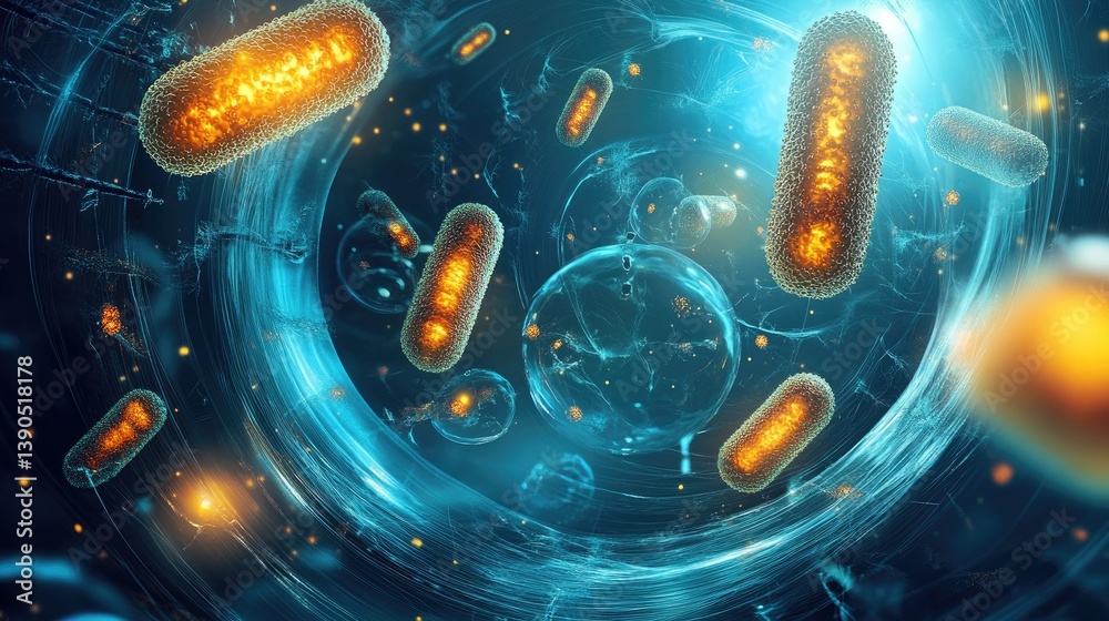 Microbial treatment process in wastewater purification, bubbling water concept.