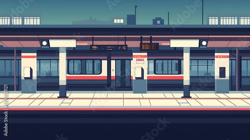 Train station platform with modern train.