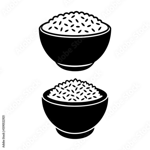 A bowl rice set vector and Silhouette of simple rice bowl icons art vector