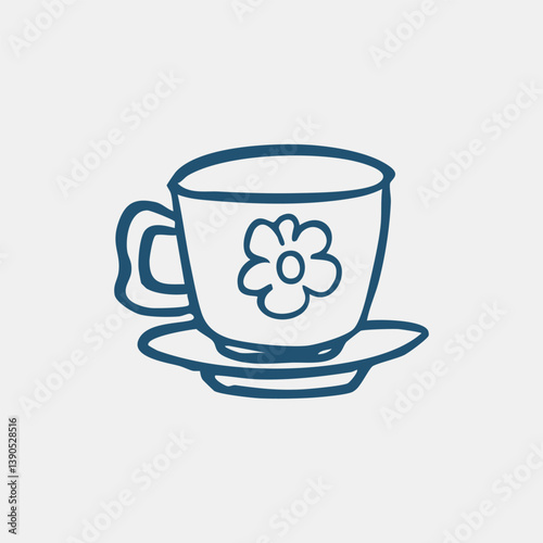 Simple hand drawn coffee cup and saucer illustration, doodle. Vector illustration