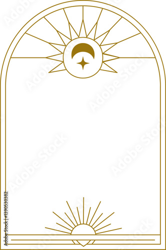Art Deco Sun Moon Vintage Frame Celestial Vector Border Elegant Outline Luxury Label