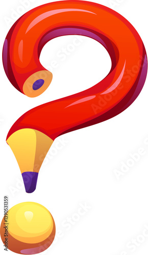 School education font pencil punctuation question mark. Student study English typeset element, education cartoon vector latin font special symbol or kid creative classes ABC alphabet punctuation sign