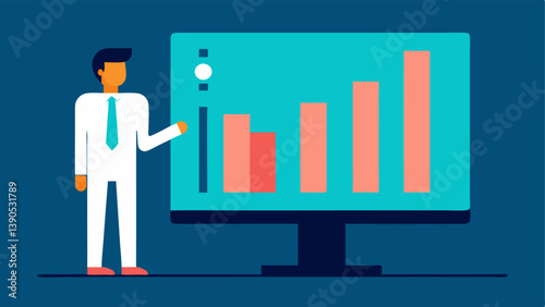 AI Compliance Chart An expert analyzing a bar chart on a monitor that illustrates the AIs adherence to ethical standards over time.